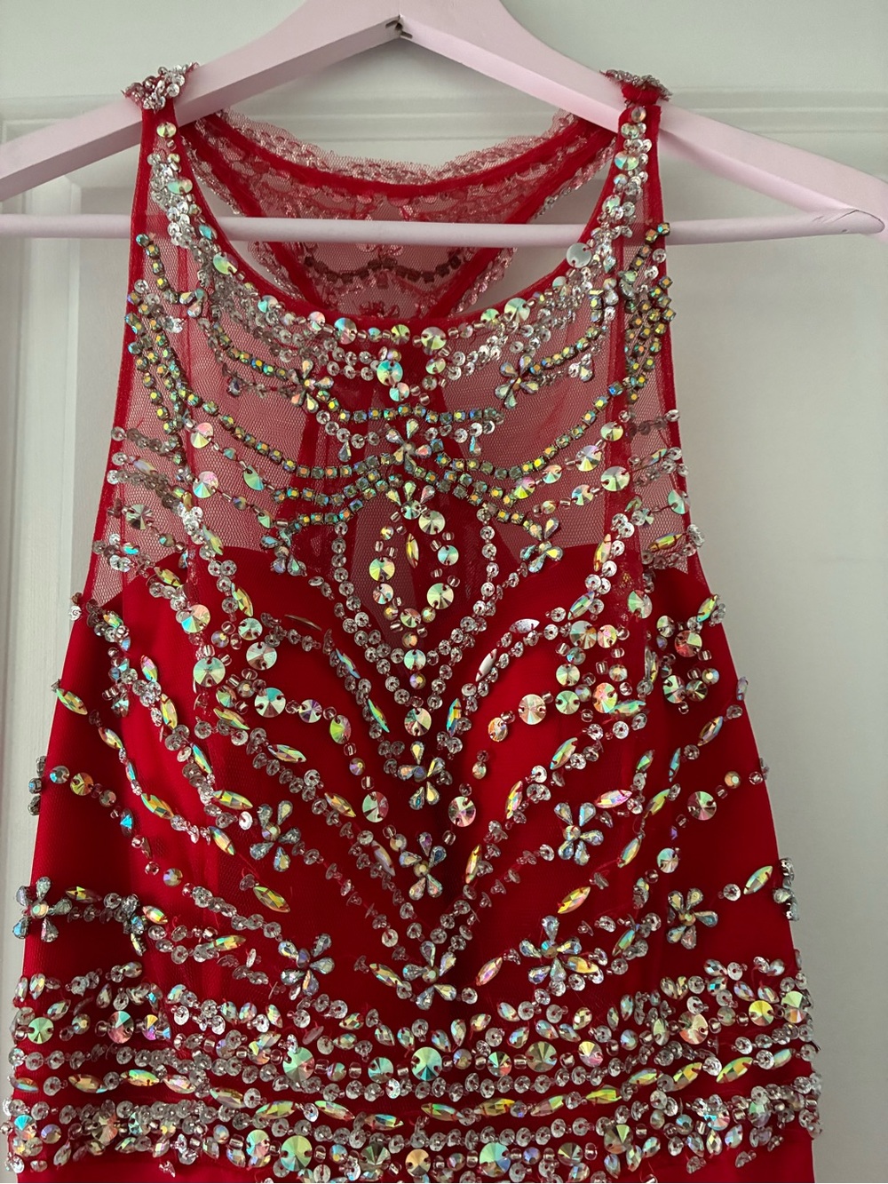 NEW Red Sequin Embellished Sleeveless Gown